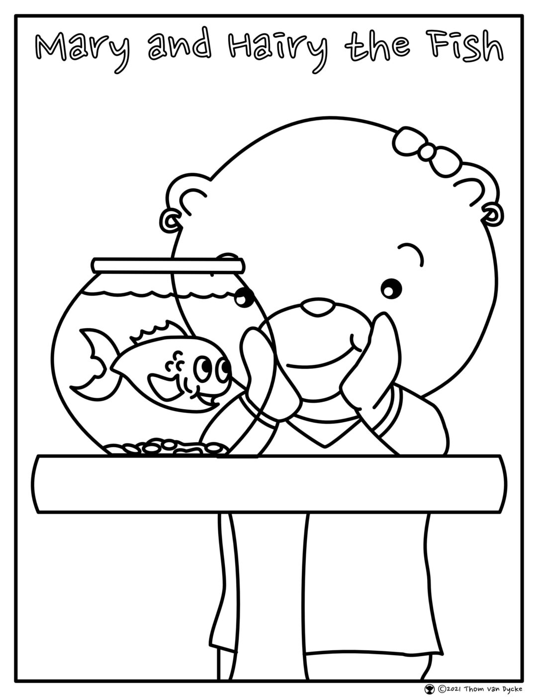 Mary and Hairy the Fish Colouring Page scaled
